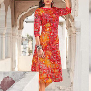 Designer Printed Angrakha Kurti - Silk, Anarkali Style With Beaded Adornments | Stylishly Layered Design Inspired By Royal Musicians